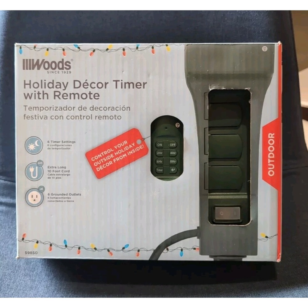 WOODS Outdoor Holiday Décor Timer With 100 foot Remote, 6 timer settings